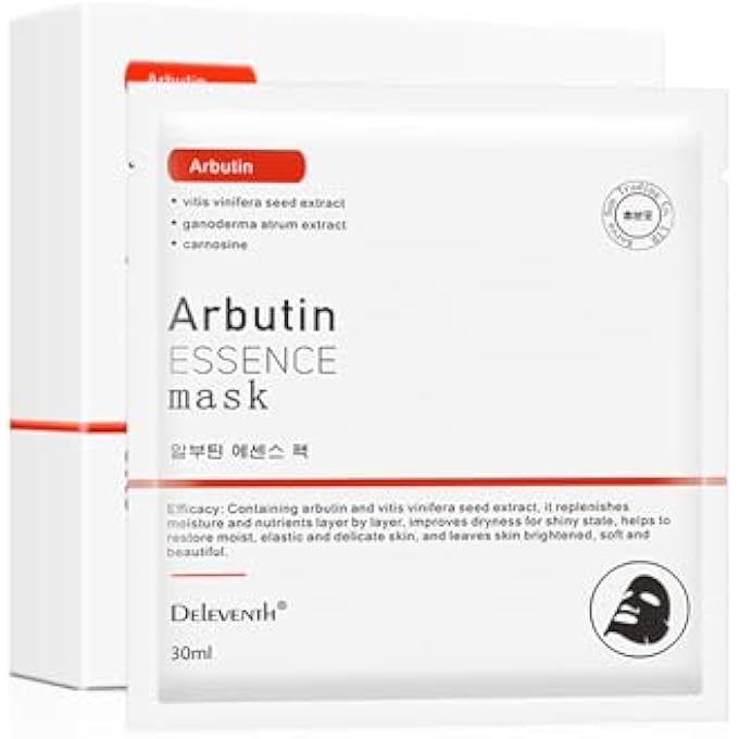 DELEVENTH KOREAN BRAND -ARBUTIN ESSENCE FACIAL MASK 30ML  5PCS / BRIGHTENS, HYDRATES, AND FIRMS SKIN, BALANCES SKIN MOISTURE AND OIL, REDUCES DARK SPOTS AND FINE LINES - Image 1